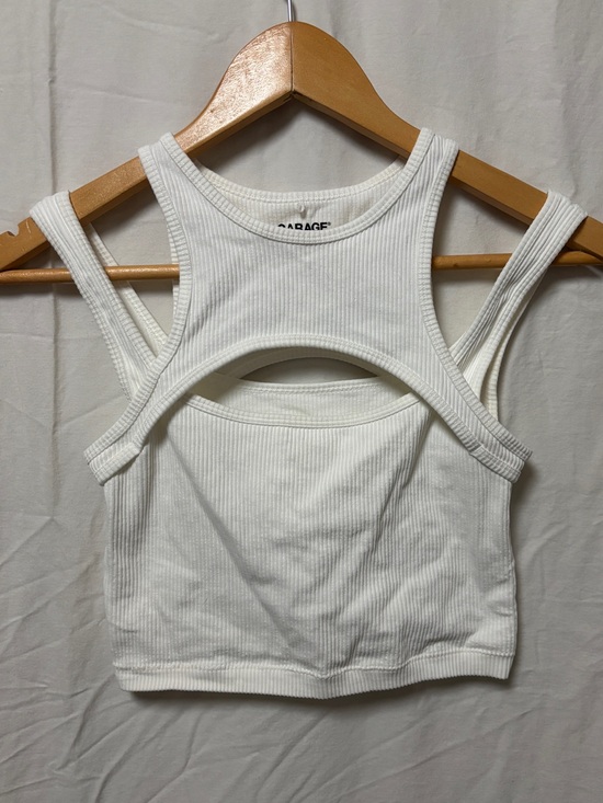 Garage Tops - Garage Pink Stella cropped tank top in white